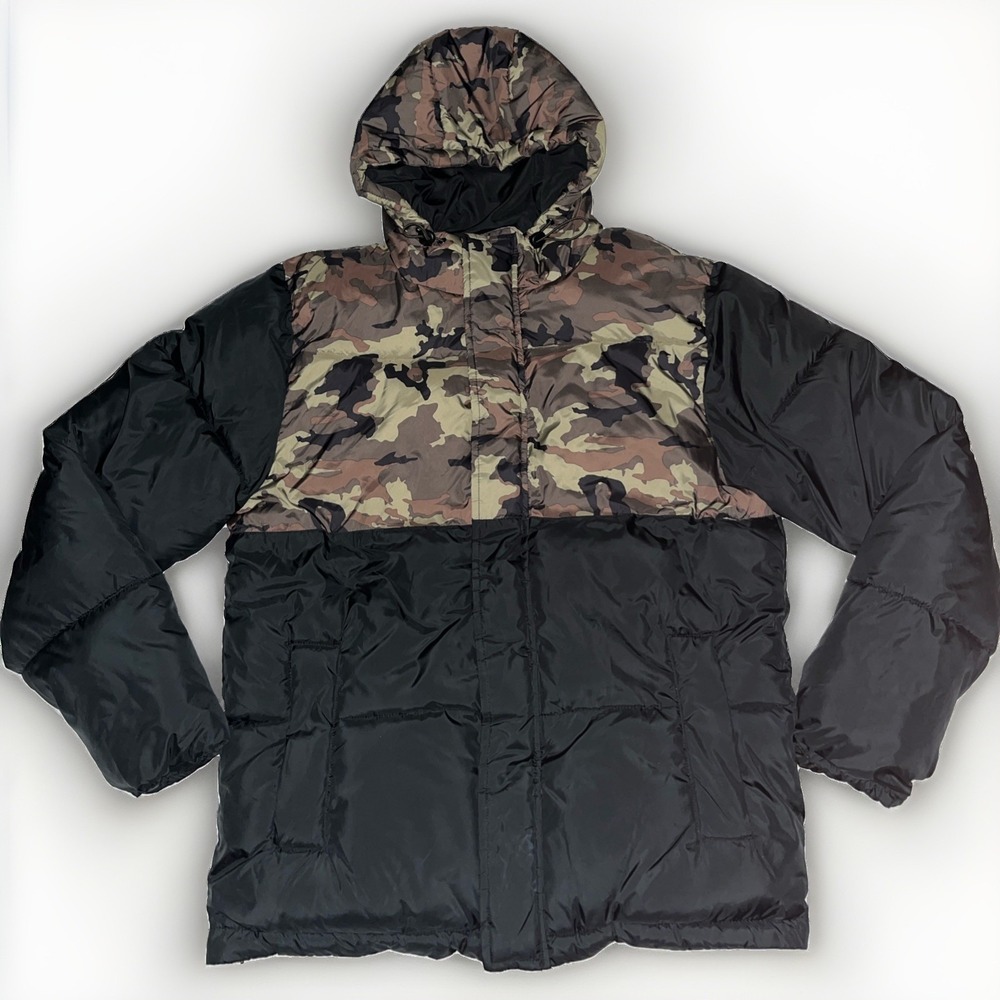 Goodfellow & Co. Men's Black & Camo Hooded Puffer Jacket Size M